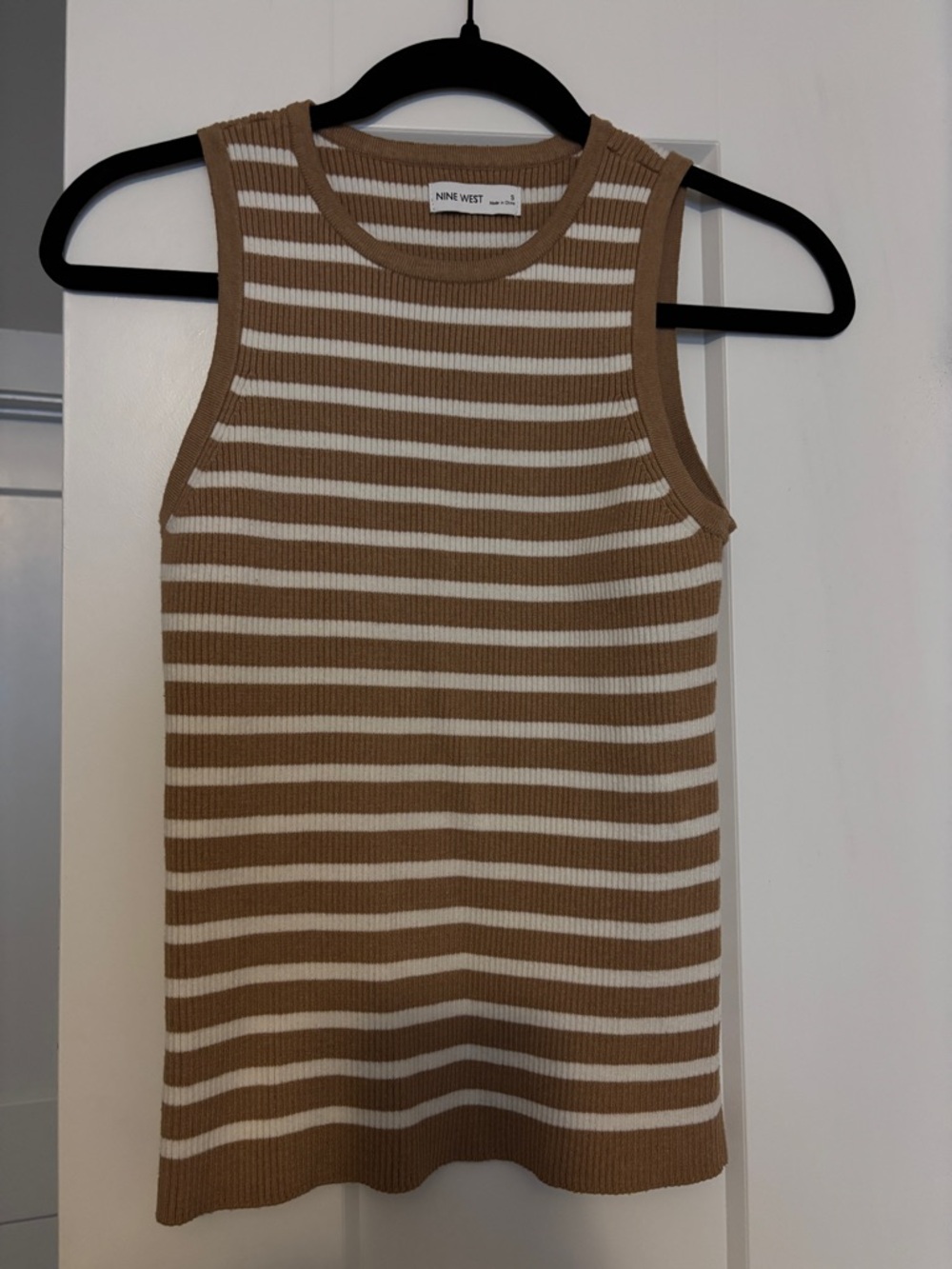 Nine West Tan and White Striped Ribbed Tank